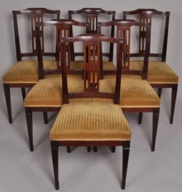Antieke eetkamerstoelen / stel van 6 Hollandse Louis Seize stoelen ca. 1900  (No.87110)