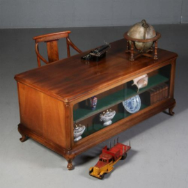 Antiek bureau / Bureau met vitrine of boekenkast ca. 1915 notenhout (No.630955)