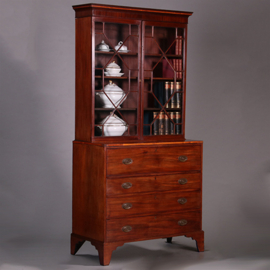 Strak mahonie Buro-bookcase boekenkast met schrijflade ca 1800 (No.450410)