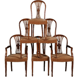 Antieke eetkamerstoelen / Stel van 6 stoelen w.v. 2 met armleuningen ca. 1900 Incl. stoffering naar wens (No.751301)