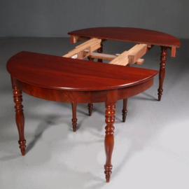 Antieke tafel / Franse mahonie coulissentafel voor 14 personen op 8 gedraaide poten ca. 1865  (No.692922)