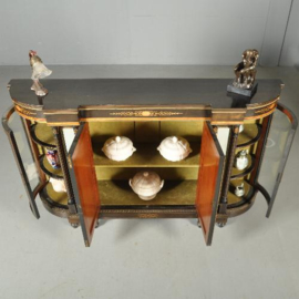 Antieke kast / Victoriaanse credenza ca. 1875 noten,  ebbenhout,  zuilen met spiegels en 2 kwartronde vitrines (No.391354)