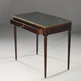 Antieke bureaus / dames-schrijftafel / wandtafel met een lade en groen ingelegd schrijfvlak (No.522231)