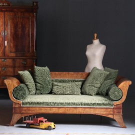 Antieke banken / Hollandse vroeg biedermeier sofa ca. 1820 in bloemmahonie met groen velours (No.561957)