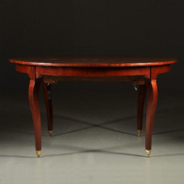 Antieke tafel / Ronde Hollandse mahonie coulissentafel ca. 1800 op tapse gebogen poot (No.341627)