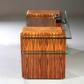 Bureau in palissander met glazen werkblad laat Art Deco ca 1950 met 6 laden (No.953010)