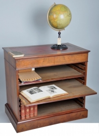 Antieke kast / Prentenkast / Dossierkast Hollands in mahonie met rood leer ca. 1840 (No.86494)