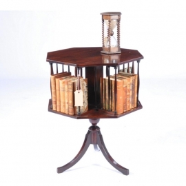 Antieke bijzettafels / Engels 8-kantige draaibare boekenmolen omstreeks 1900 in mahonie (No.532504)