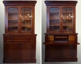 Antieke kast / Boekenkast met schrijfla Victoriaans ca. 1860. (No.77137)
