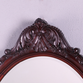 Antieke spiegels / Grote ovale facet geslepen spiegel in een massief mahonie lijst ca 1860 (No.851035)