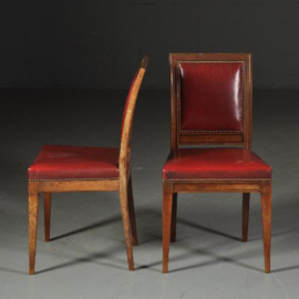 Antieke stoelen / 6 Empire stoelen ca. 1820 met fraai oud rood leer ca. 1825 (No.470755)