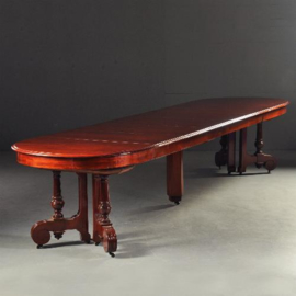 Antieke tafel / Mahonie coulissetafel ca. 1860 een blikvanger van ruim 4 m. lang (No.180409)