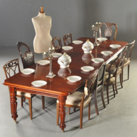 Antieke tafel / Lange rechthoekige  Engelse coulissentafel ca. 1880 mahonie  3,25 m. lang (No.182957)