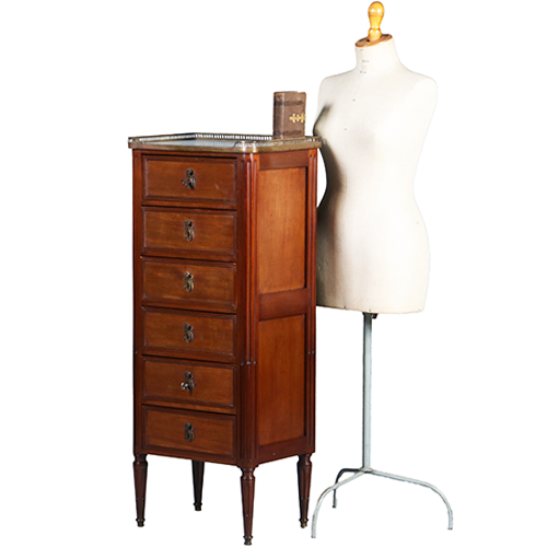 Smalle hoge Franse ladekast  Louis Seize stijl ca 1890 (No.300225)