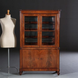 Antieke kast / Mahonie Vitrine kast met spiegels en dichte onderkast Biedermeier (No.610251)