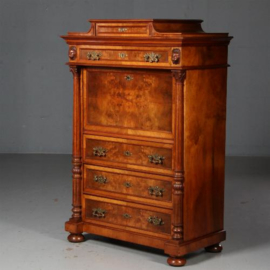 Antieke bureaus / Wortelnoten secretaire ca. 1875 met veel grote en kleine laden (No.602114)
