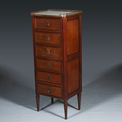 Smalle hoge Franse ladekast  Louis Seize stijl ca 1890 (No.300225)