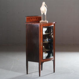 Antieke kast / Muziekkastje in mahonie met bol glas ca. 1910 kleine opstaande rand  (No.591044)