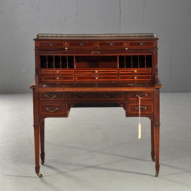 Antieke bureaus / Mahonie trommebureau met wegdraaiende zijkanten ca. 1880 (No.192341)