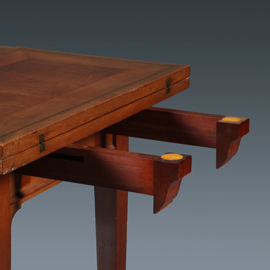 Zeer strakke side table of wandtafel met inklapbare zijbladen ca 1900 messing ingelegd (No.283050)