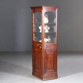 Antieke kast / Vrijstaande vitrinekast met aan 5 kanten glas ca. 1900 eikenhout (No.723048)