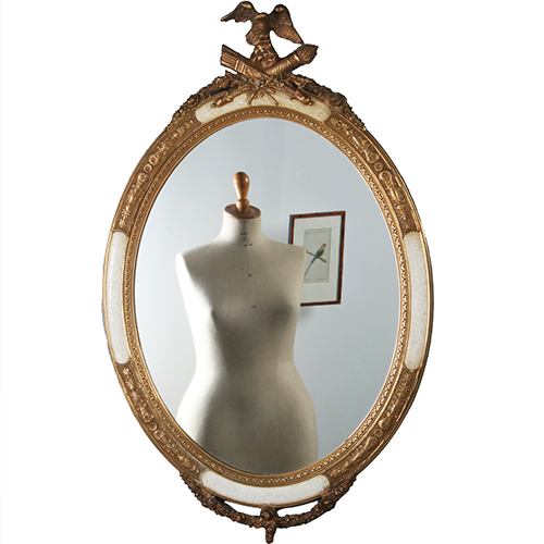 Ovale spiegel in goud met wit en met fraaie kroon Gebr. Koch ca. 1900 (No.290832) - 1,06 m. Hoog