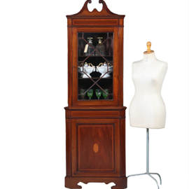 Smalle Regency hoekkast met afneembaar kroontje ca 1815 mahonie met inlegwerk (No.283015)