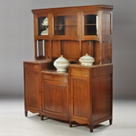 Antieke kast / Strak en chique Hollands art deco buffet of servieskast in massief mahonie met marmer ca. 1910 (No.601435)