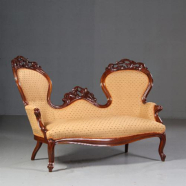 Antieke bank / sofa / canapé Willem III ca. 1870 in mahonie met mais gele stof met diamantjes (No.722120)