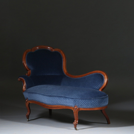 Elegante mahonie Willem III sofa met lavendelblauw velours (No.290805)#