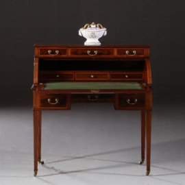 Antiek bureau / Bureau met kwart ronde klep ca. 1870 in mahonie met fijn inlegwerk (No.781544)