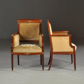 Antieke stoelen / stel van 2 Empire stijl  armstoelen periode seconde empire ca. 1860 in mahonie met brons (No.450222)