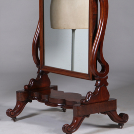 Luxe kantelbare passpiegel uit de Victoriaanse tijd in mahonie met authentiek glas (No.322105)