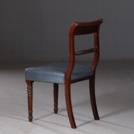 Antieke stoelen / Stel van 8 eetkamerstoelen met blauw leer Engels 1890 mahonie (No.692447)