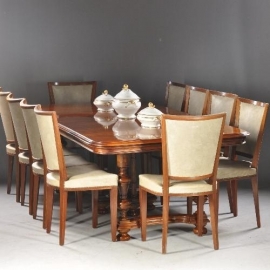 Antieke tafel / Franse coulissetafel ca. 1880 imet 2 inlegbladen ca. 2.40 lang met zeer markante midden poot (No.710557)