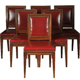 Antieke stoelen / 6 Empire stoelen ca. 1820 met fraai oud rood leer ca. 1825 (No.470755)