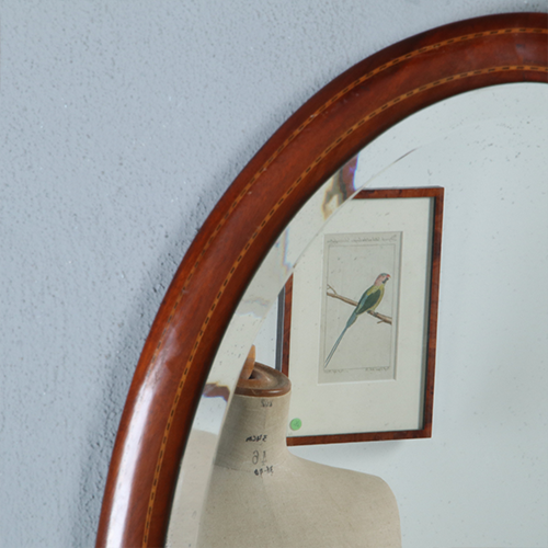 Ovale Engelse halspiegel met facet en ingelegde biezen ca 1890 (No.290827) - 0,81 m. hoog