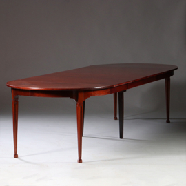 Hollandse smalle coulissentafel Louis Seize ca 1800 in mahonie op tapse poten (No.922850)