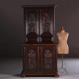 Antieke kast / Franse "armoire a deux corps" in donker gepatineerd eiken ca. 1850 (No.651514)