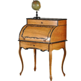 Antieke bureaus / Hollands Willem III damesbureau / trommelbureau ca. 1875 in noten met zwart (No.985985)