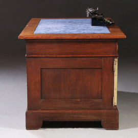 Art Nouveau Bureau met brons beslag en armstoel  incl stof en leer naar wens (No. 211115)