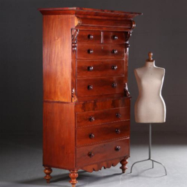 Antieke kast / Zeer hoge ladenkast 2,2 m hg / chest on chest / tallboy ca. 1850 mahonie (No.542446)