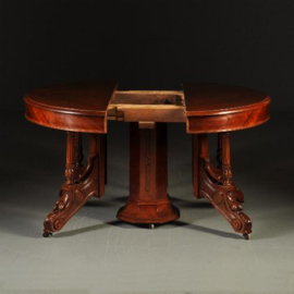 Antieke tafel / Coulissentafel ca. 1875 met centrale splitspoten  inlegbladen op  patroon (No.341628)