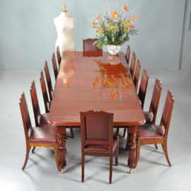 Antieke tafel / Lange rechthoekige  Engels.e coulissentafel ca. 1880 mahonie  3,42m. lang (No.411566)