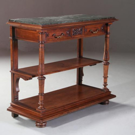 Antieke kasten / Side board / Dessert of koffiecounter noten met groen marmer ca 1880 (No.860455)