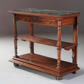 Antieke kasten / Side board / Dessert of koffiecounter noten met groen marmer ca 1880 (No.860455)
