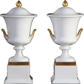 Antiek Varia / Stel van 2 grote deksel coupes wit porselein met goud Rosenthal ca 1910 (No.840176)