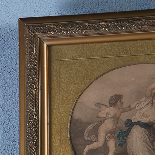 Smalle Hollandse schouwspiegel met romantische prent (No.290814) - 1.12 m. Hoog