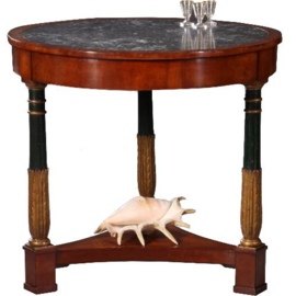Antieke bijzetafel / Ronde Empire sofa tafel ca. 1820  met marmer blad en deel gepolychromeerd  (No. 780152)