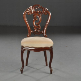 Antieke stoelen / 6 zware mahonie Willem III eetkamerstoelen ca. 1875 met crèmekleurige Velours (No.451954)